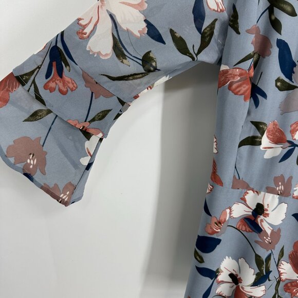 3/$25 Wayward Fancies Eshakti Floral Wrap Blouse Top L Flare Bell 3/4 Sleeves - Picture 4 of 8